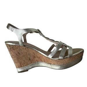 Franco Sarto Metallic Gold Suzy Cork Wedge Sandals, 7.5